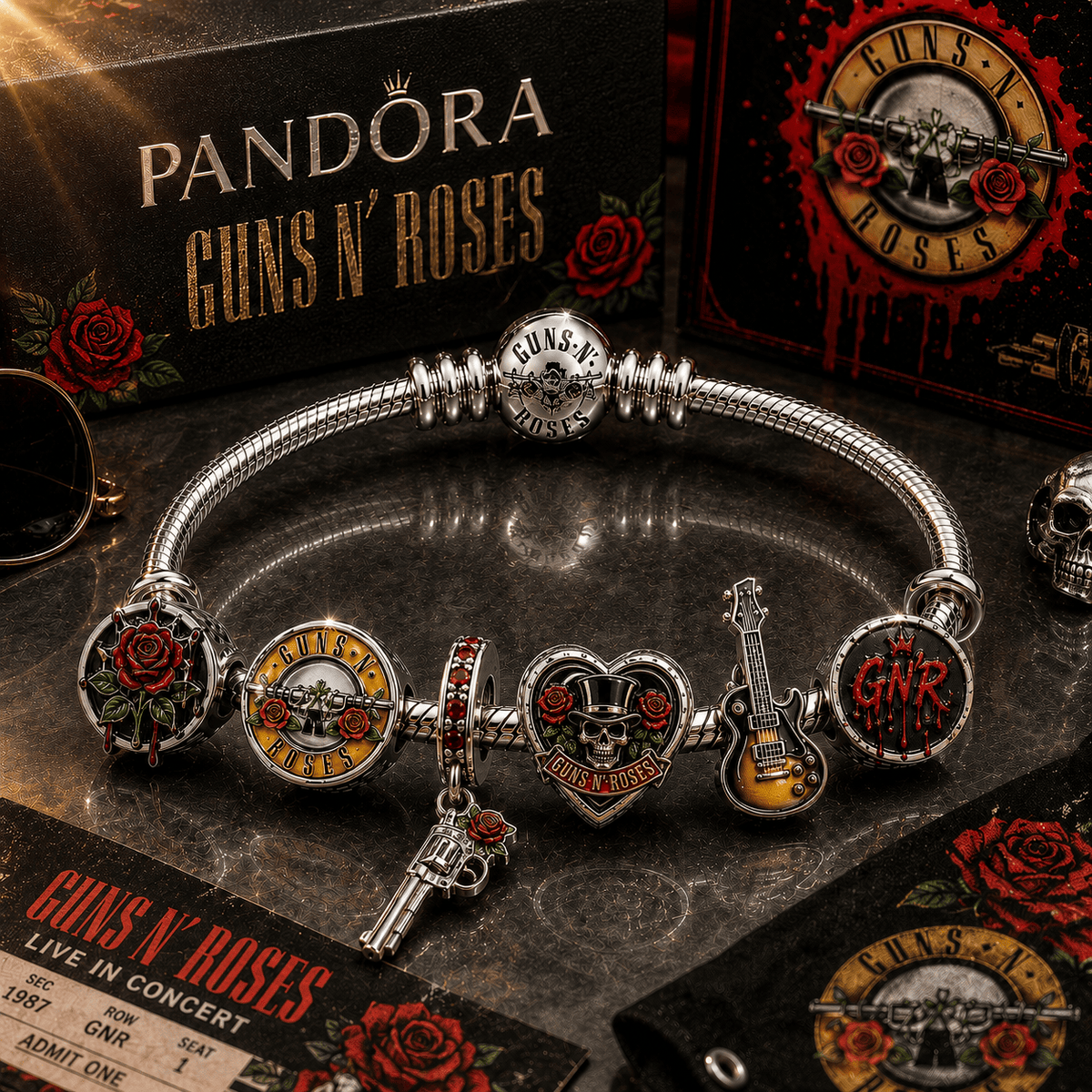 GNR Silver Charm Bracelet Set BMD